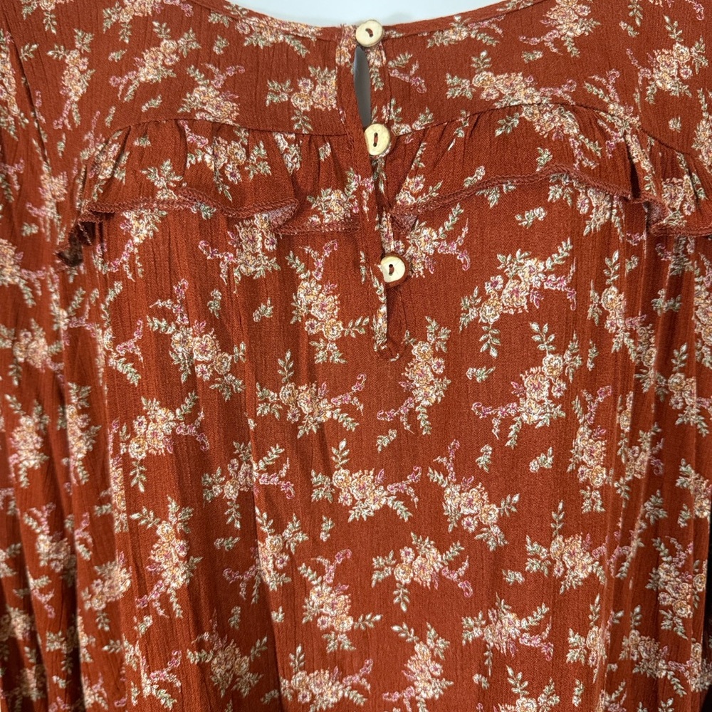 P.S Kate Rust and Floral Long Sleeve Tunic Blouse SKU1188 - Picture 4 of 9